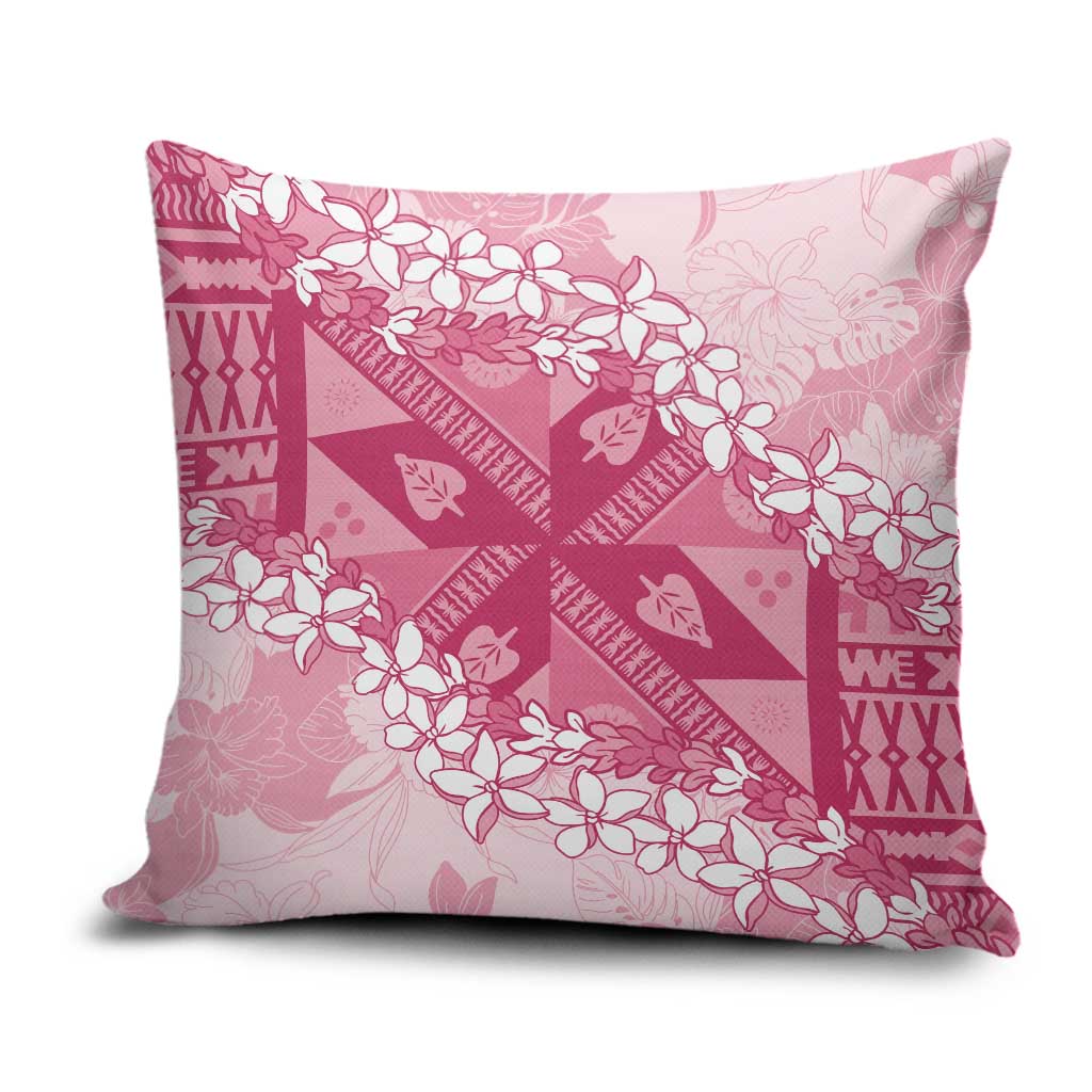 Bula Fiji Plumeria Tagimoucia Salusalu Pink Pillow Cover Kaiviti Masi - Polynesian Pride
