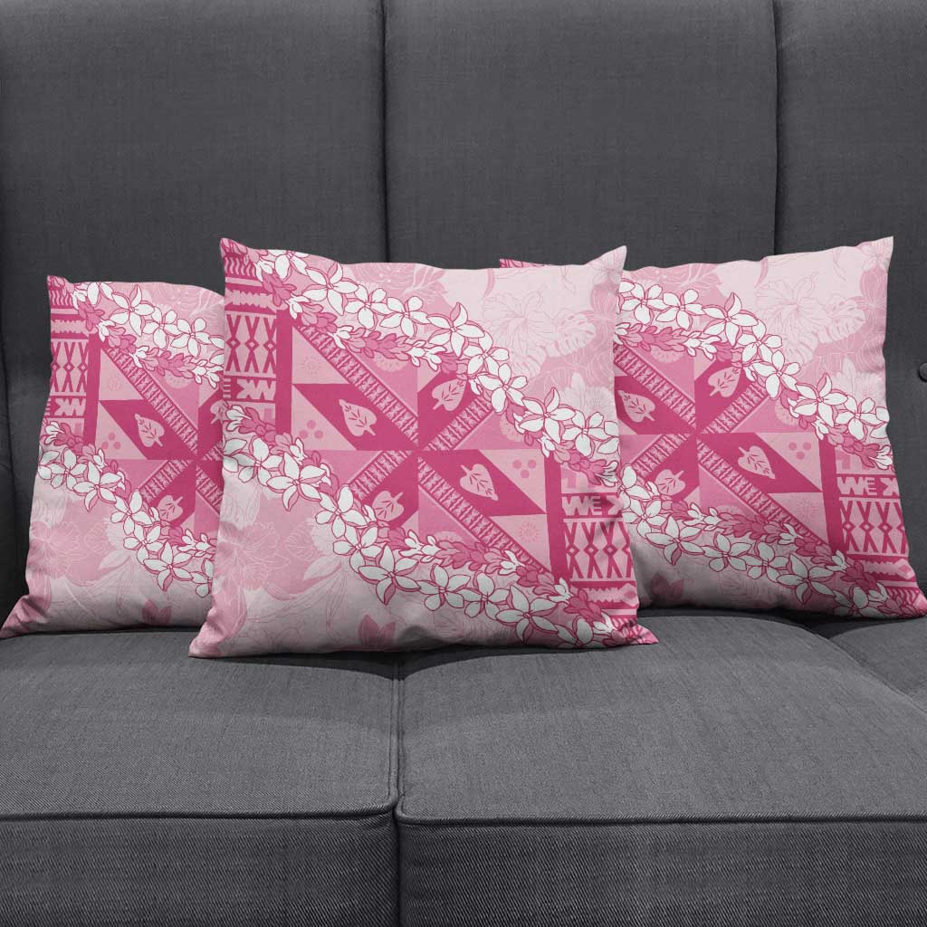 Bula Fiji Plumeria Tagimoucia Salusalu Pink Pillow Cover Kaiviti Masi - Polynesian Pride