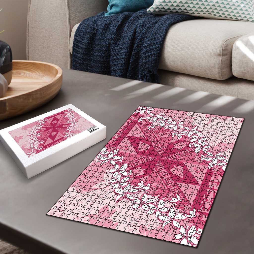 Bula Fiji Plumeria Tagimoucia Salusalu Pink Puzzle Kaiviti Masi LT7 - Polynesian Pride
