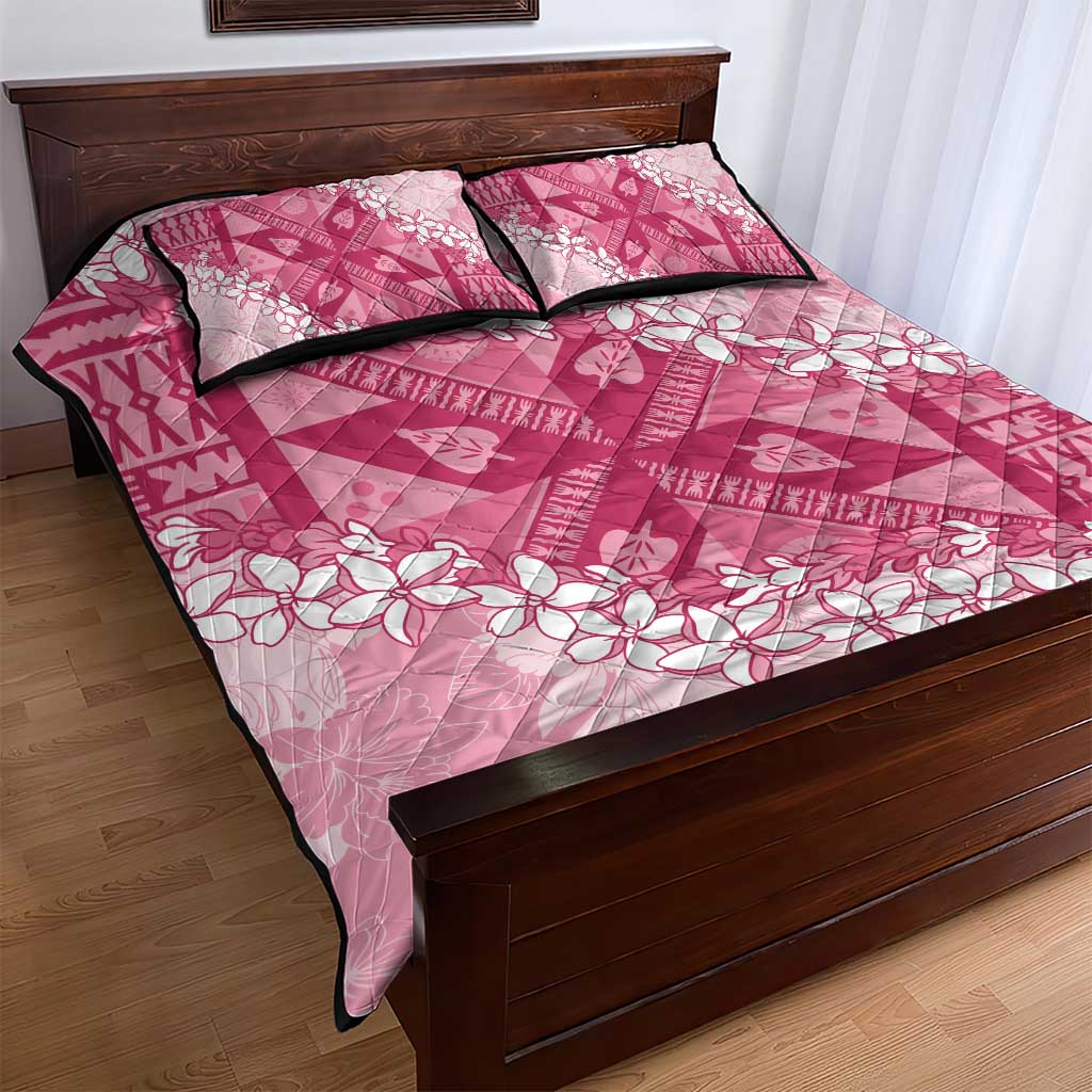 Bula Fiji Plumeria Tagimoucia Salusalu Pink Quilt Bed Set Kaiviti Masi - Polynesian Pride