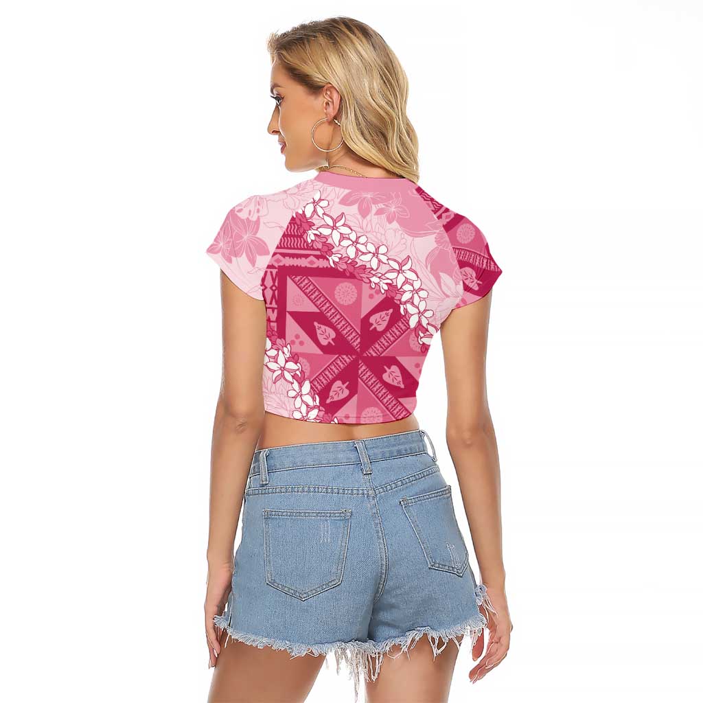Bula Fiji Plumeria Tagimoucia Salusalu Pink Raglan Cropped T Shirt Kaiviti Masi - Polynesian Pride