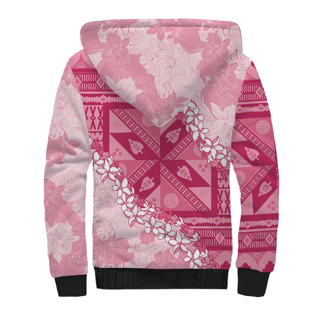 Bula Fiji Plumeria Tagimoucia Salusalu Pink Sherpa Hoodie Kaiviti Masi - Polynesian Pride