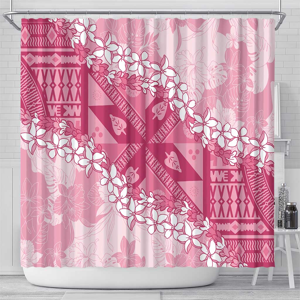Bula Fiji Plumeria Tagimoucia Salusalu Pink Shower Curtain Kaiviti Masi - Polynesian Pride