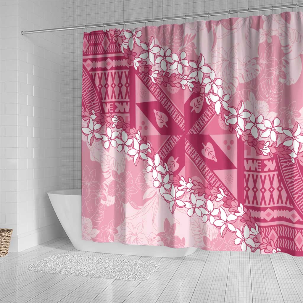 Bula Fiji Plumeria Tagimoucia Salusalu Pink Shower Curtain Kaiviti Masi - Polynesian Pride