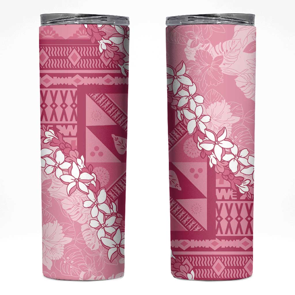 Bula Fiji Plumeria Tagimoucia Salusalu Pink Skinny Tumbler Kaiviti Masi LT7 Pink - Polynesian Pride
