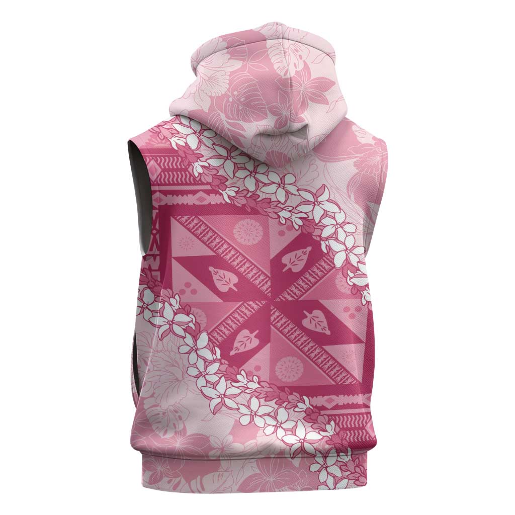 Bula Fiji Plumeria Tagimoucia Salusalu Pink Sleeveless Hoodie Kaiviti Masi - Polynesian Pride
