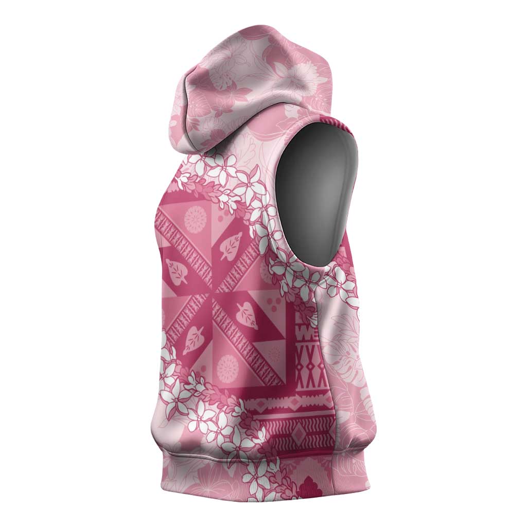 Bula Fiji Plumeria Tagimoucia Salusalu Pink Sleeveless Hoodie Kaiviti Masi - Polynesian Pride