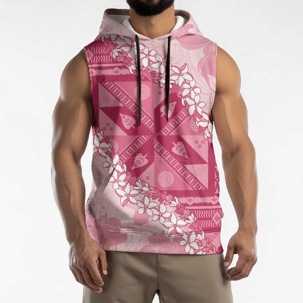 Bula Fiji Plumeria Tagimoucia Salusalu Pink Sleeveless Hoodie Kaiviti Masi - Polynesian Pride