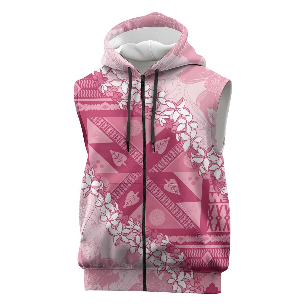 Bula Fiji Plumeria Tagimoucia Salusalu Pink Sleeveless Zip Hoodie Kaiviti Masi - Polynesian Pride