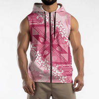 Bula Fiji Plumeria Tagimoucia Salusalu Pink Sleeveless Zip Hoodie Kaiviti Masi - Polynesian Pride