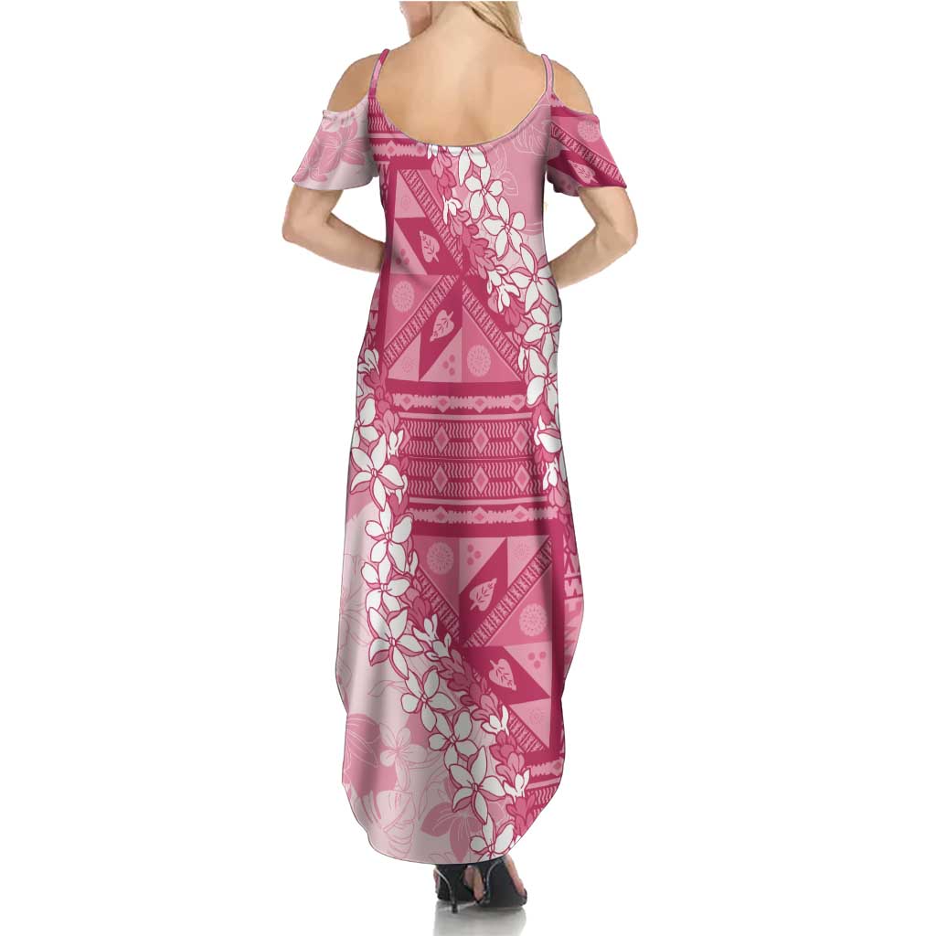 Bula Fiji Plumeria Tagimoucia Salusalu Pink Summer Maxi Dress Kaiviti Masi - Polynesian Pride