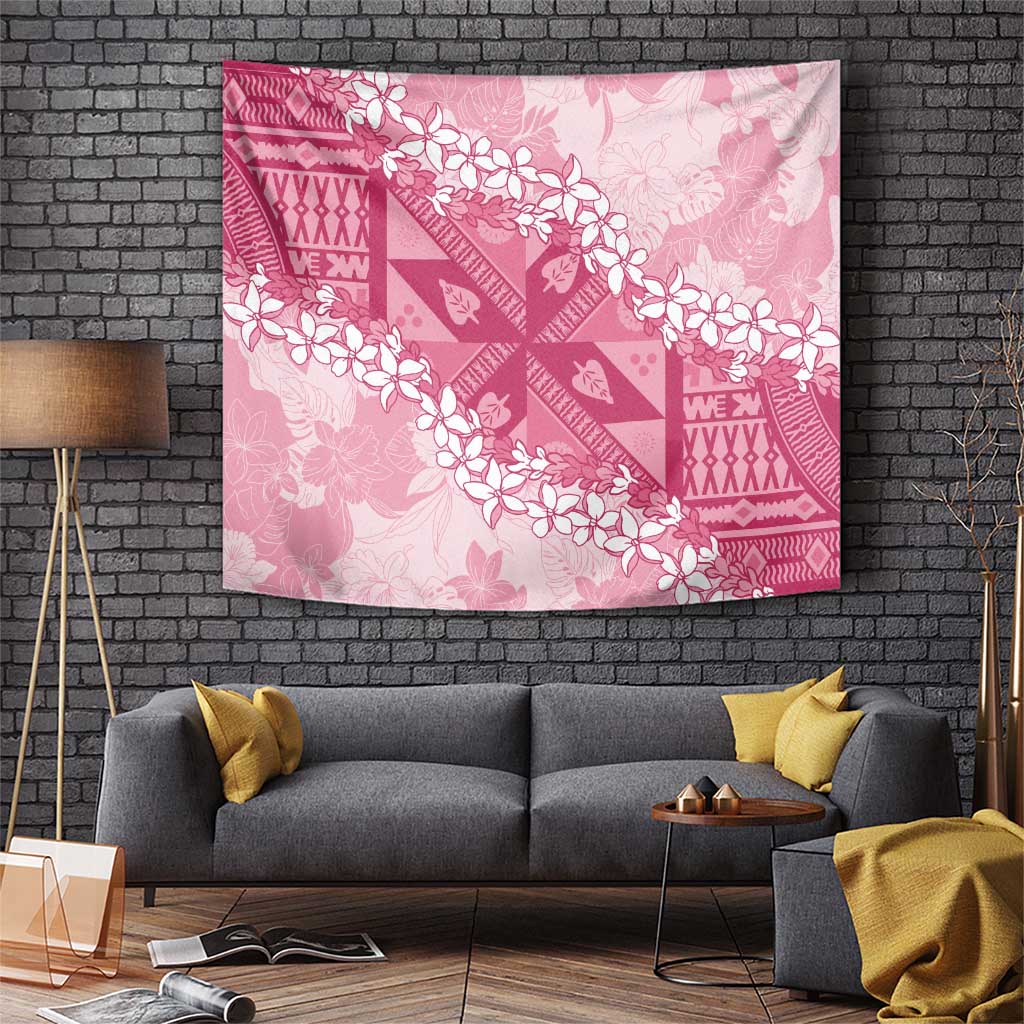 Bula Fiji Plumeria Tagimoucia Salusalu Pink Tapestry Kaiviti Masi LT7 Pink - Polynesian Pride