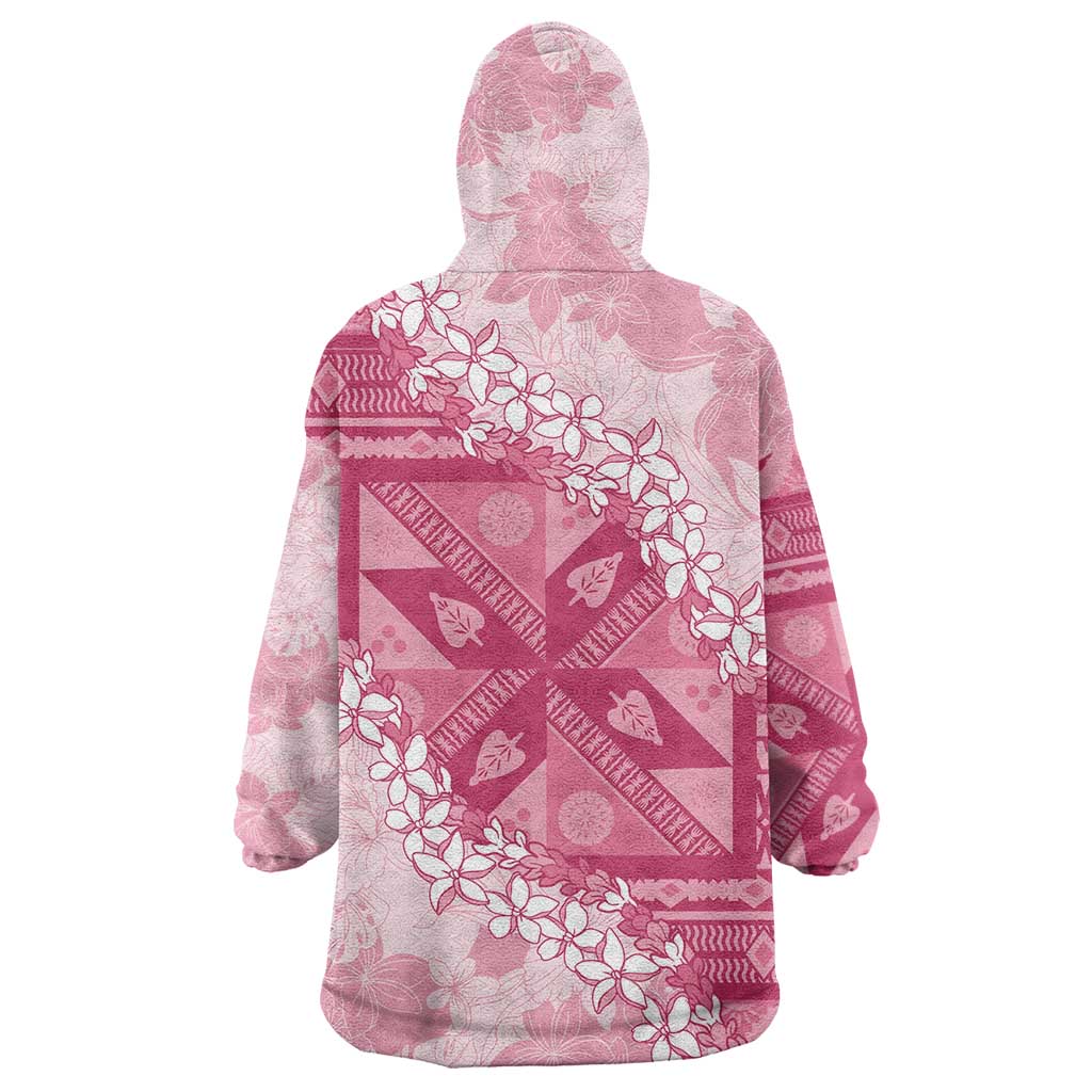 Bula Fiji Plumeria Tagimoucia Salusalu Pink Wearable Blanket Hoodie Kaiviti Masi - Polynesian Pride