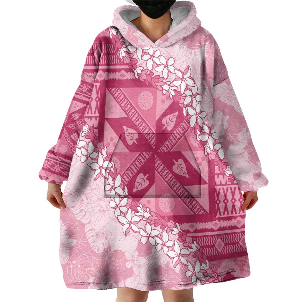 Bula Fiji Plumeria Tagimoucia Salusalu Pink Wearable Blanket Hoodie Kaiviti Masi - Polynesian Pride