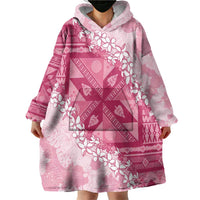 Bula Fiji Plumeria Tagimoucia Salusalu Pink Wearable Blanket Hoodie Kaiviti Masi - Polynesian Pride