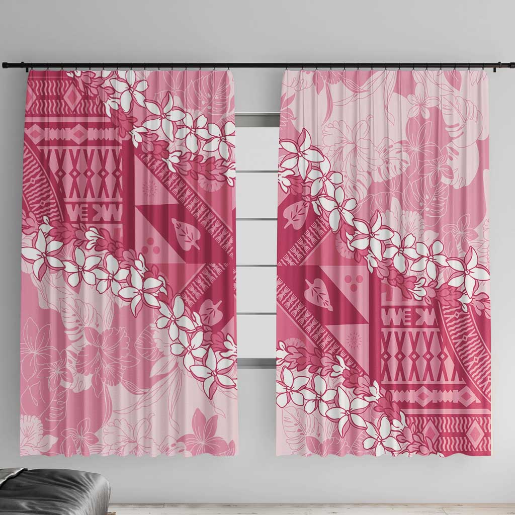 Bula Fiji Plumeria Tagimoucia Salusalu Pink Window Curtain Kaiviti Masi - Polynesian Pride