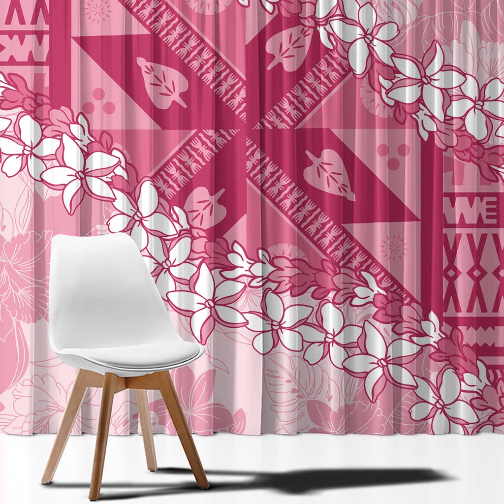 Bula Fiji Plumeria Tagimoucia Salusalu Pink Window Curtain Kaiviti Masi - Polynesian Pride