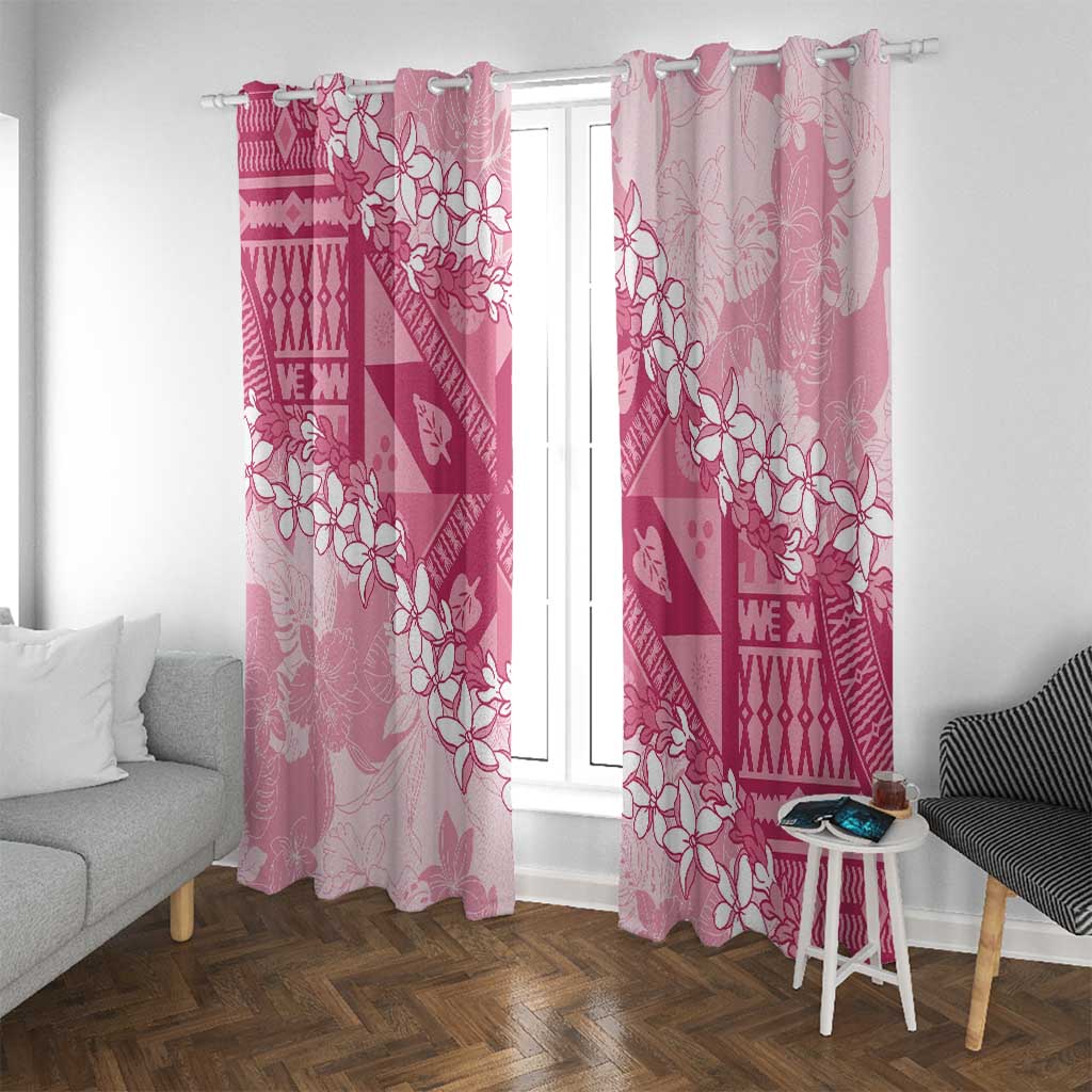 Bula Fiji Plumeria Tagimoucia Salusalu Pink Window Curtain Kaiviti Masi - Polynesian Pride
