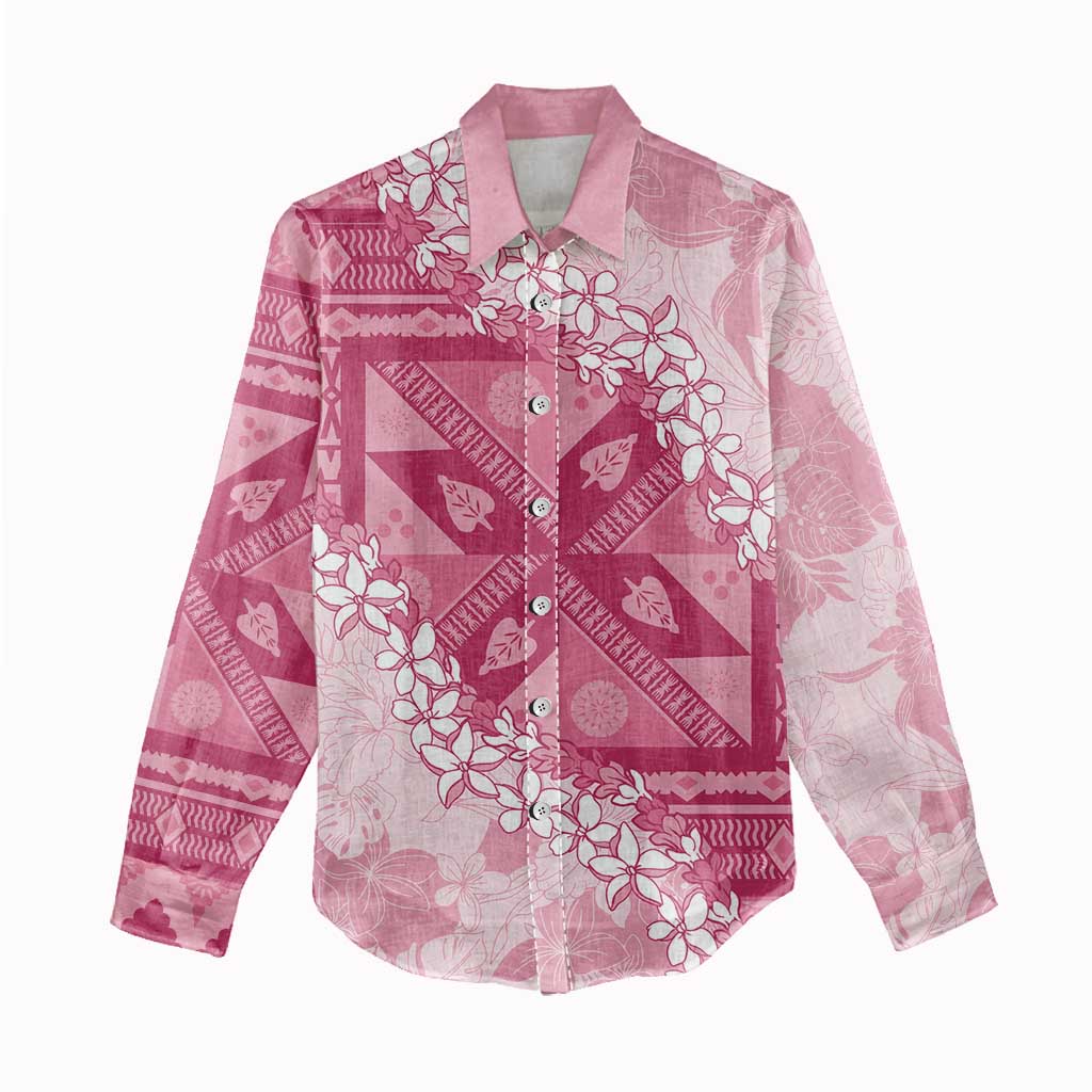 Bula Fiji Plumeria Tagimoucia Salusalu Pink Women Casual Shirt Kaiviti Masi - Polynesian Pride