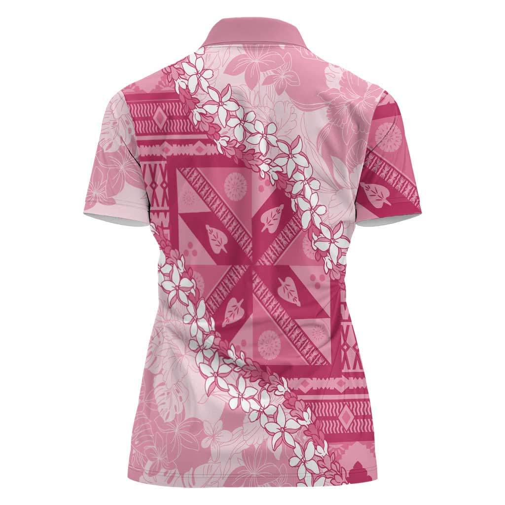 Bula Fiji Plumeria Tagimoucia Salusalu Pink Women Polo Shirt Kaiviti Masi - Polynesian Pride