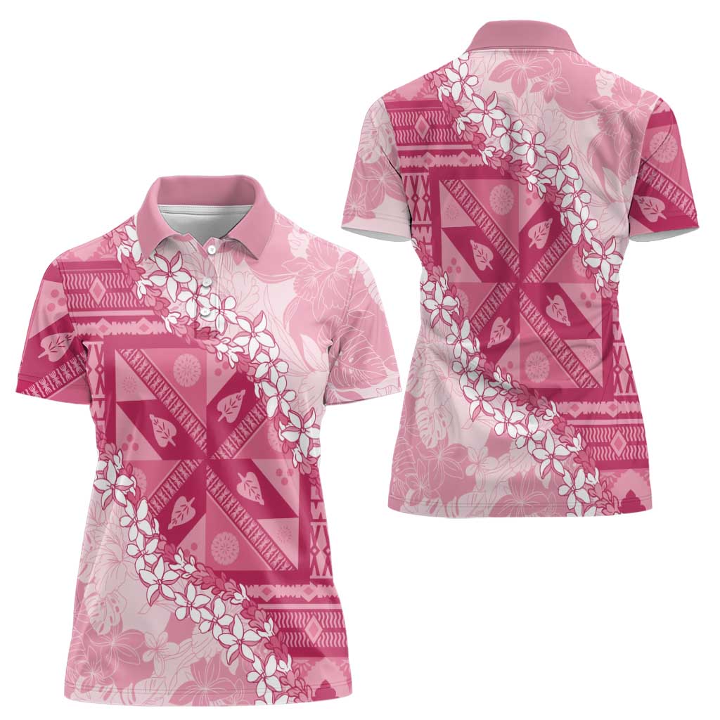 Bula Fiji Plumeria Tagimoucia Salusalu Pink Women Polo Shirt Kaiviti Masi - Polynesian Pride