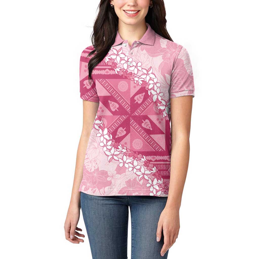 Bula Fiji Plumeria Tagimoucia Salusalu Pink Women Polo Shirt Kaiviti Masi - Polynesian Pride