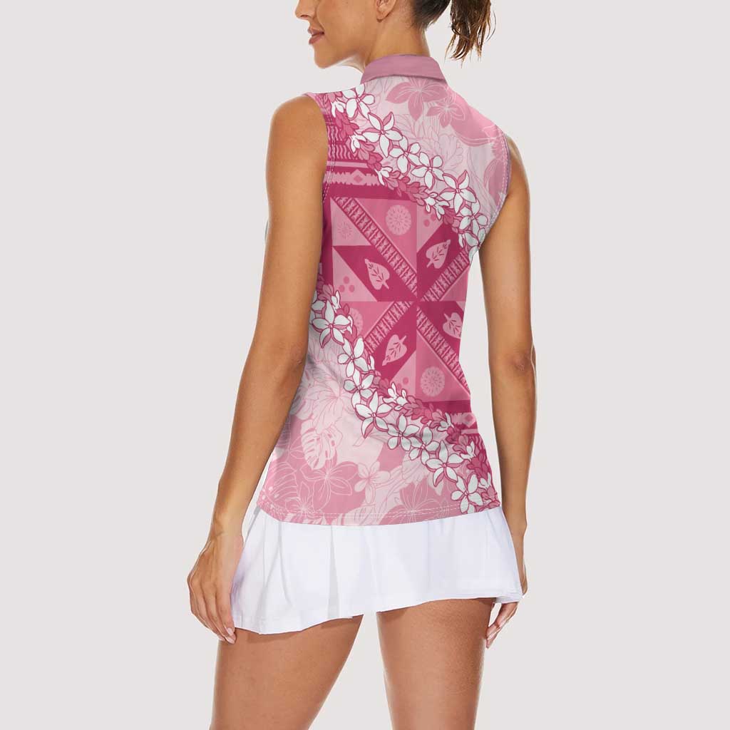 Bula Fiji Plumeria Tagimoucia Salusalu Pink Women Sleeveless Polo Shirt Kaiviti Masi - Polynesian Pride