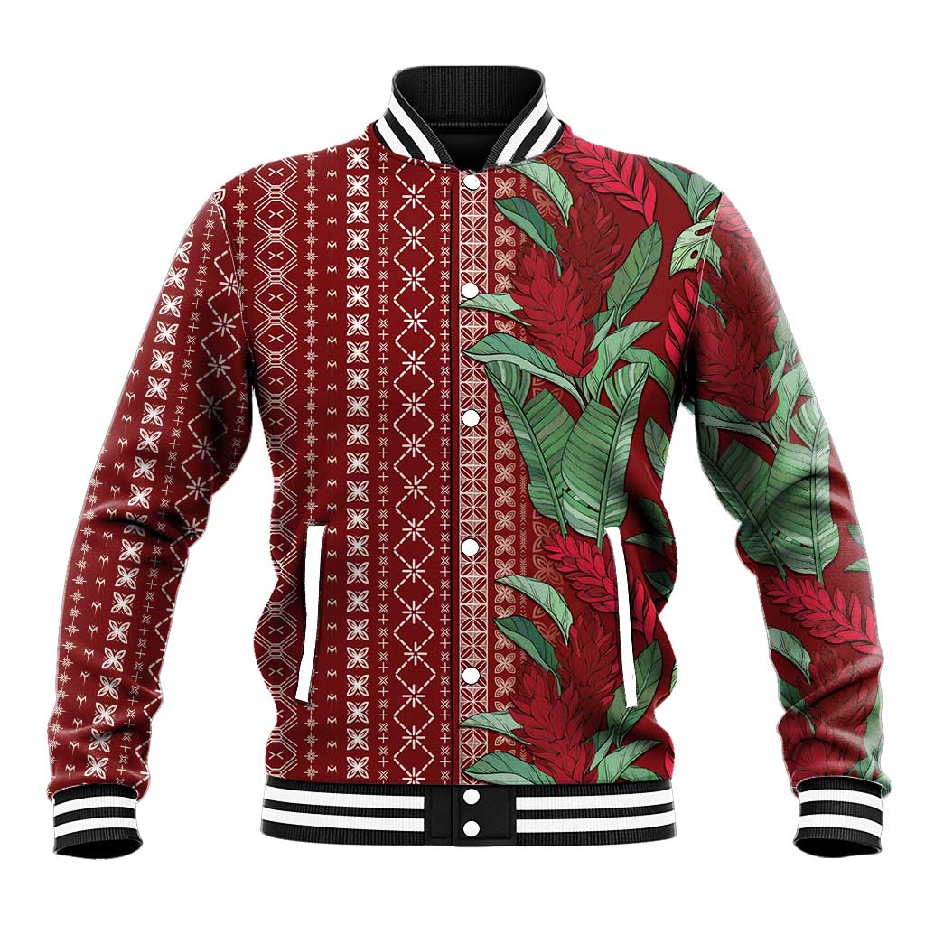 Women's Day Samoa Malu Tattoo Inspired Mix Teuila Baseball Jacket Scarlet LT7 Unisex Scarlet - Polynesian Pride