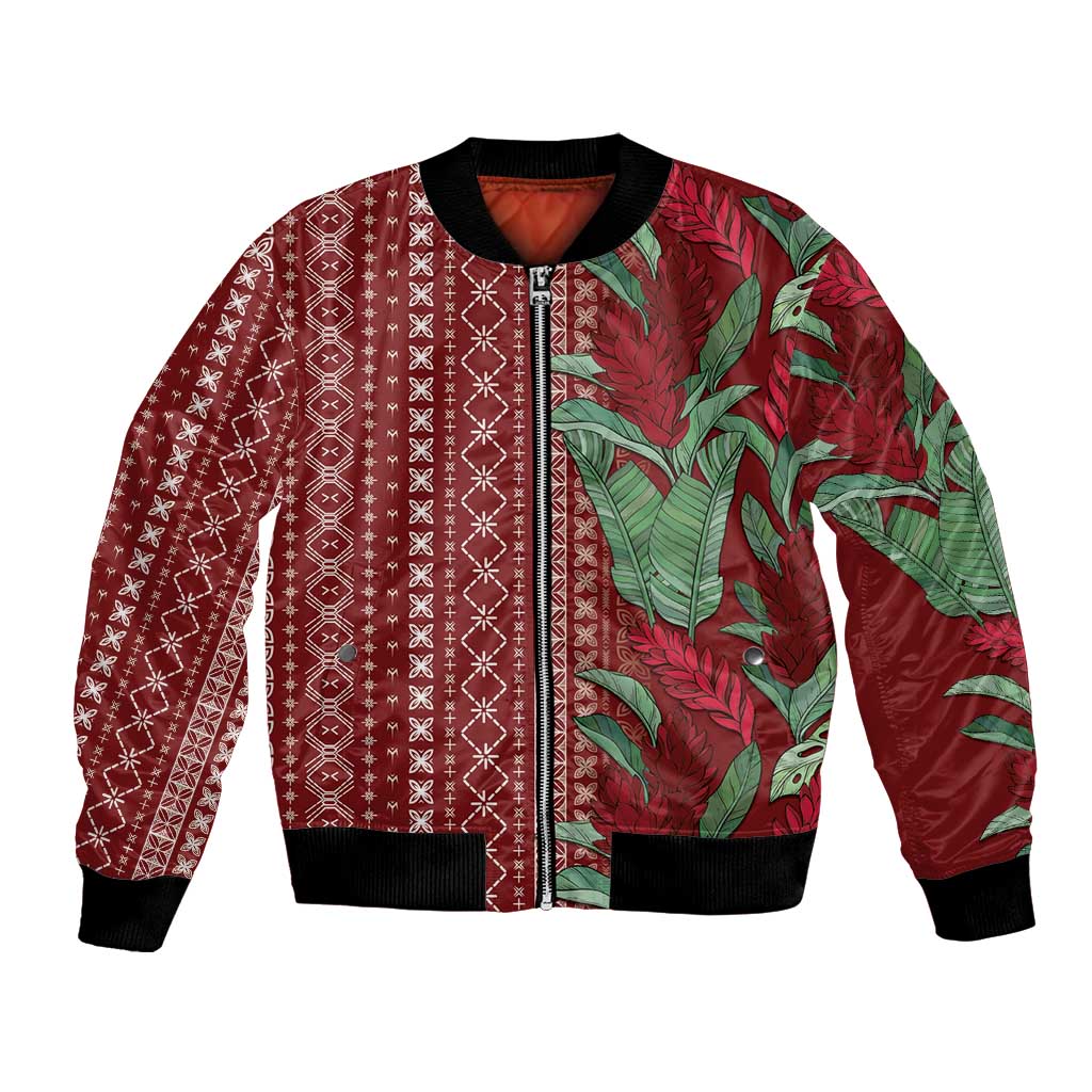 Women's Day Samoa Malu Tattoo Inspired Mix Teuila Bomber Jacket Scarlet LT7 Unisex Scarlet - Polynesian Pride