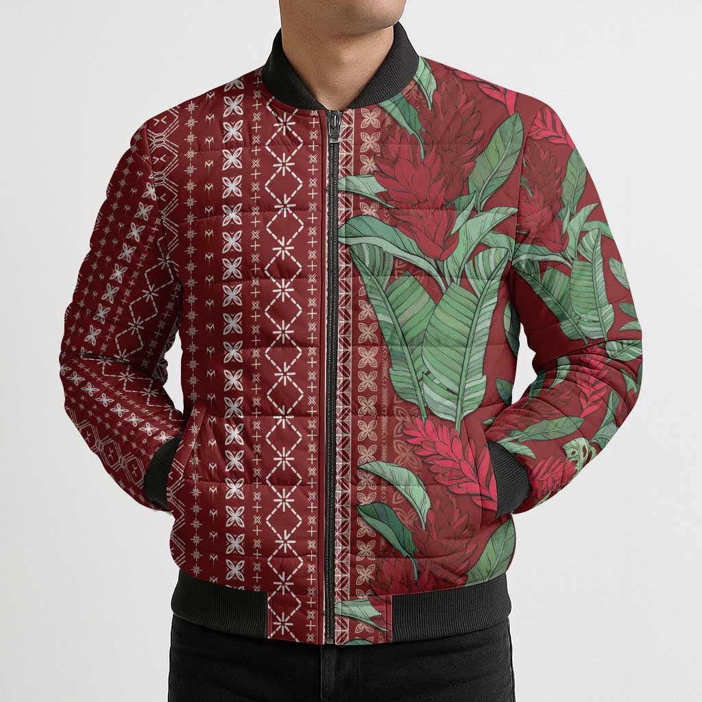 Women's Day Samoa Malu Tattoo Inspired Mix Teuila Bomber Puffer Jacket Scarlet LT7 - Polynesian Pride