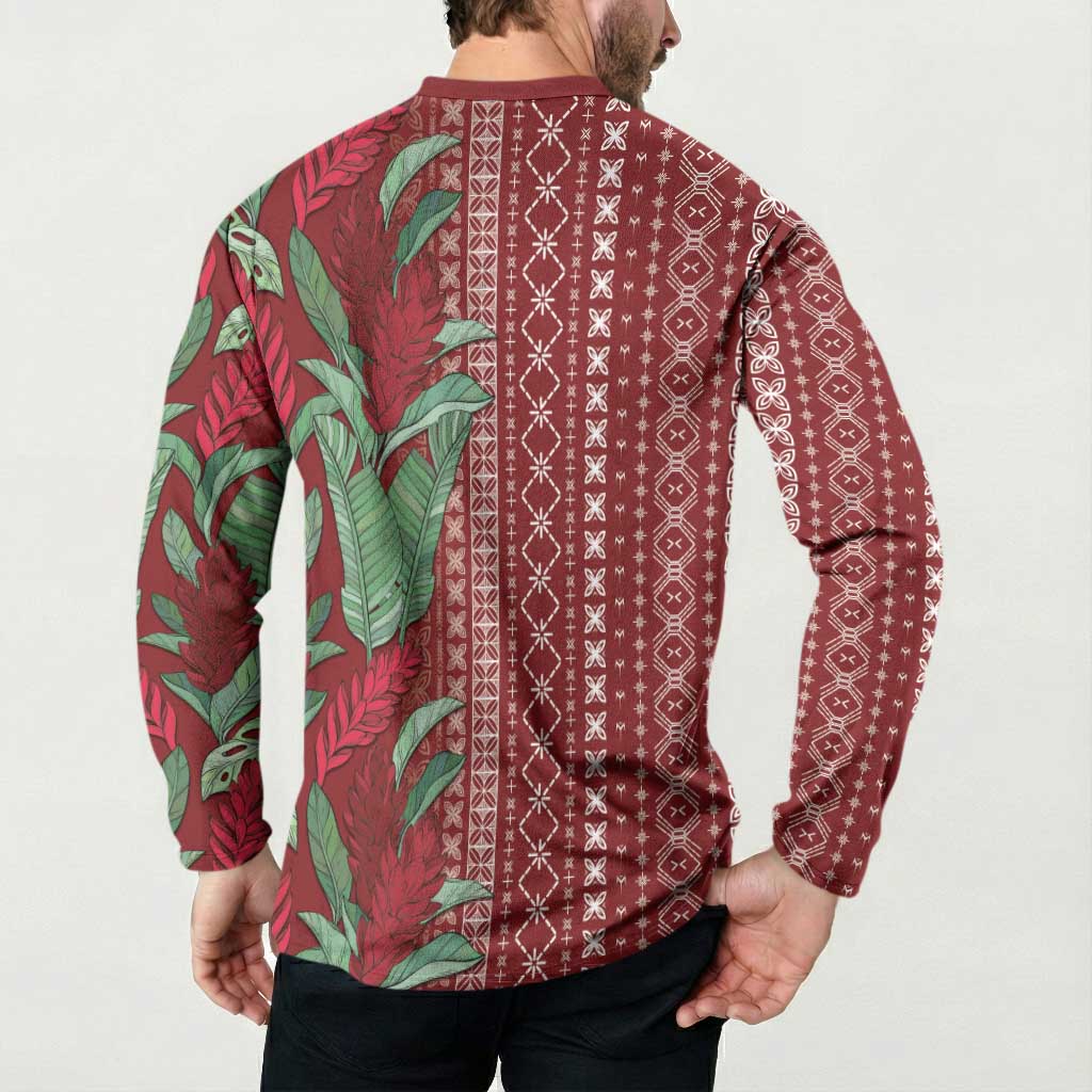 Women's Day Samoa Malu Tattoo Inspired Mix Teuila Button Sweatshirt Scarlet LT7 - Polynesian Pride