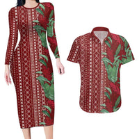 Women's Day Samoa Malu Tattoo Inspired Mix Teuila Couples Matching Long Sleeve Bodycon Dress and Hawaiian Shirt Scarlet