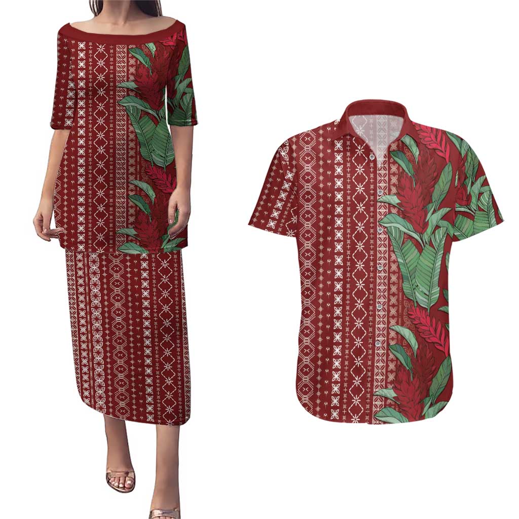 Women's Day Samoa Malu Tattoo Inspired Mix Teuila Couples Matching Puletasi and Hawaiian Shirt Scarlet LT7 Scarlet - Polynesian Pride