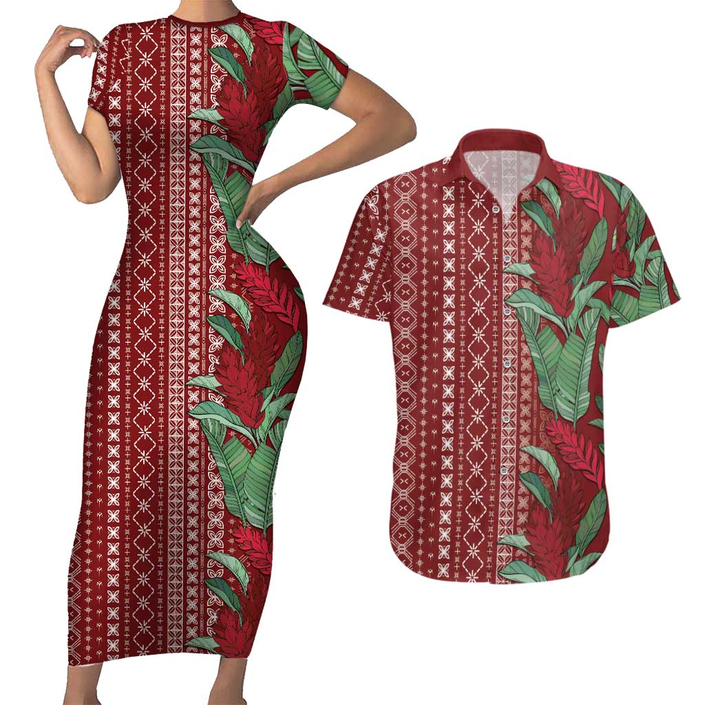 Women's Day Samoa Malu Tattoo Inspired Mix Teuila Couples Matching Short Sleeve Bodycon Dress and Hawaiian Shirt Scarlet LT7 Scarlet - Polynesian Pride