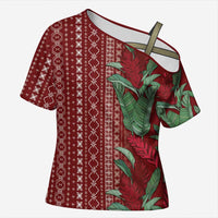 Women's Day Samoa Malu Tattoo Inspired Mix Teuila Cross Shoulder Shirt Scarlet LT7 Female Scarlet - Polynesian Pride