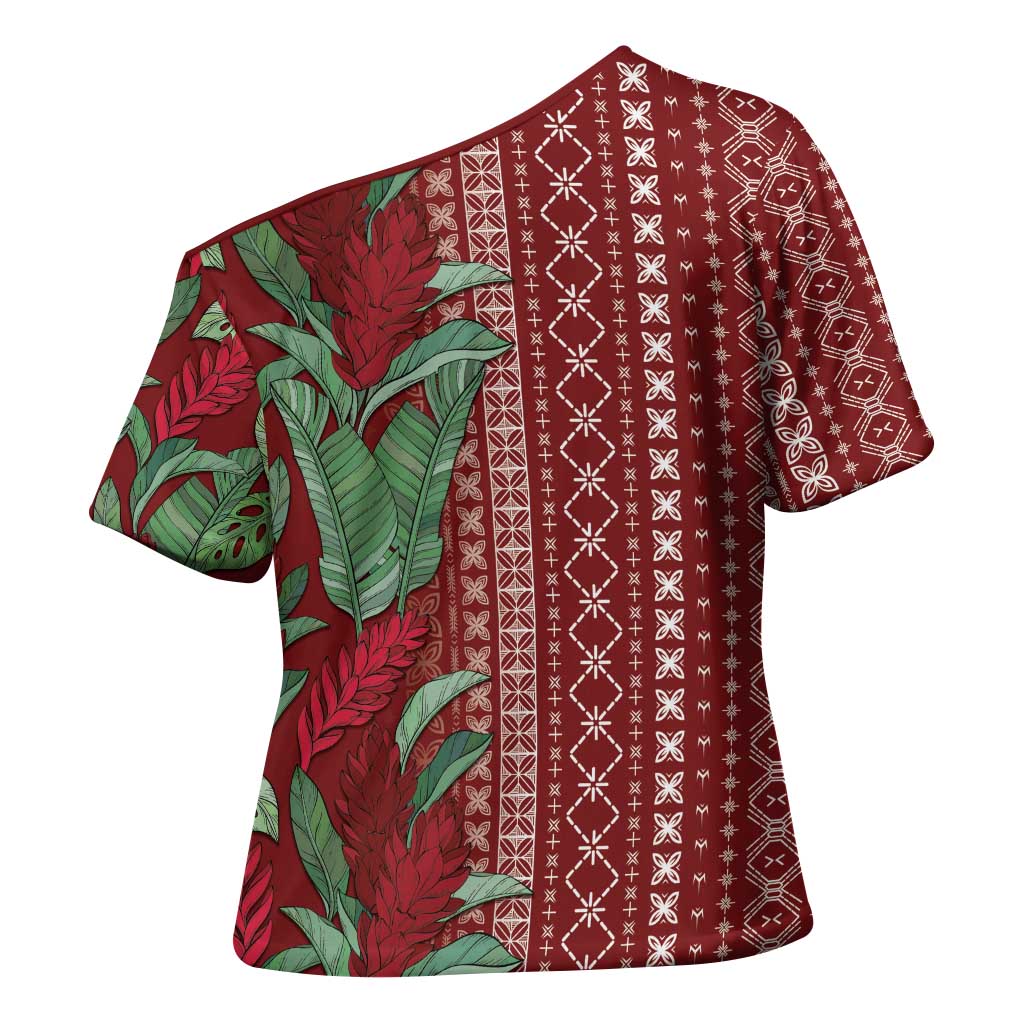 Women's Day Samoa Malu Tattoo Inspired Mix Teuila Cross Shoulder Shirt Scarlet LT7 - Polynesian Pride