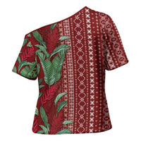 Women's Day Samoa Malu Tattoo Inspired Mix Teuila Cross Shoulder Shirt Scarlet LT7 - Polynesian Pride
