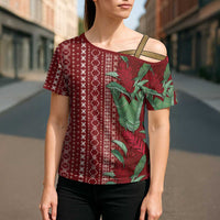Women's Day Samoa Malu Tattoo Inspired Mix Teuila Cross Shoulder Shirt Scarlet LT7 - Polynesian Pride