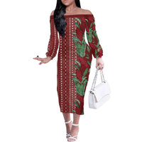 Women's Day Samoa Malu Tattoo Inspired Mix Teuila Family Matching Off The Shoulder Long Sleeve Dress and Hawaiian Shirt Scarlet