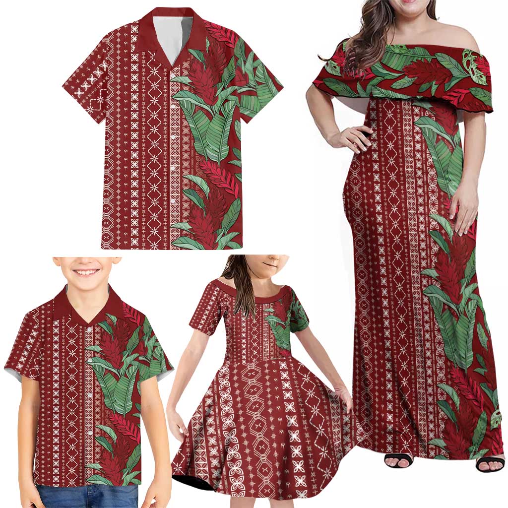 Women's Day Samoa Malu Tattoo Inspired Mix Teuila Family Matching Off Shoulder Maxi Dress and Hawaiian Shirt Scarlet LT7 - Polynesian Pride