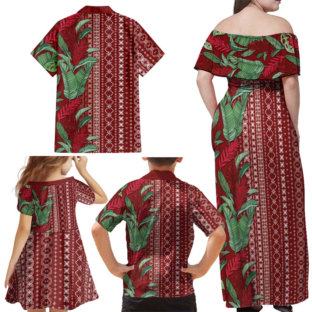 Women's Day Samoa Malu Tattoo Inspired Mix Teuila Family Matching Off Shoulder Maxi Dress and Hawaiian Shirt Scarlet