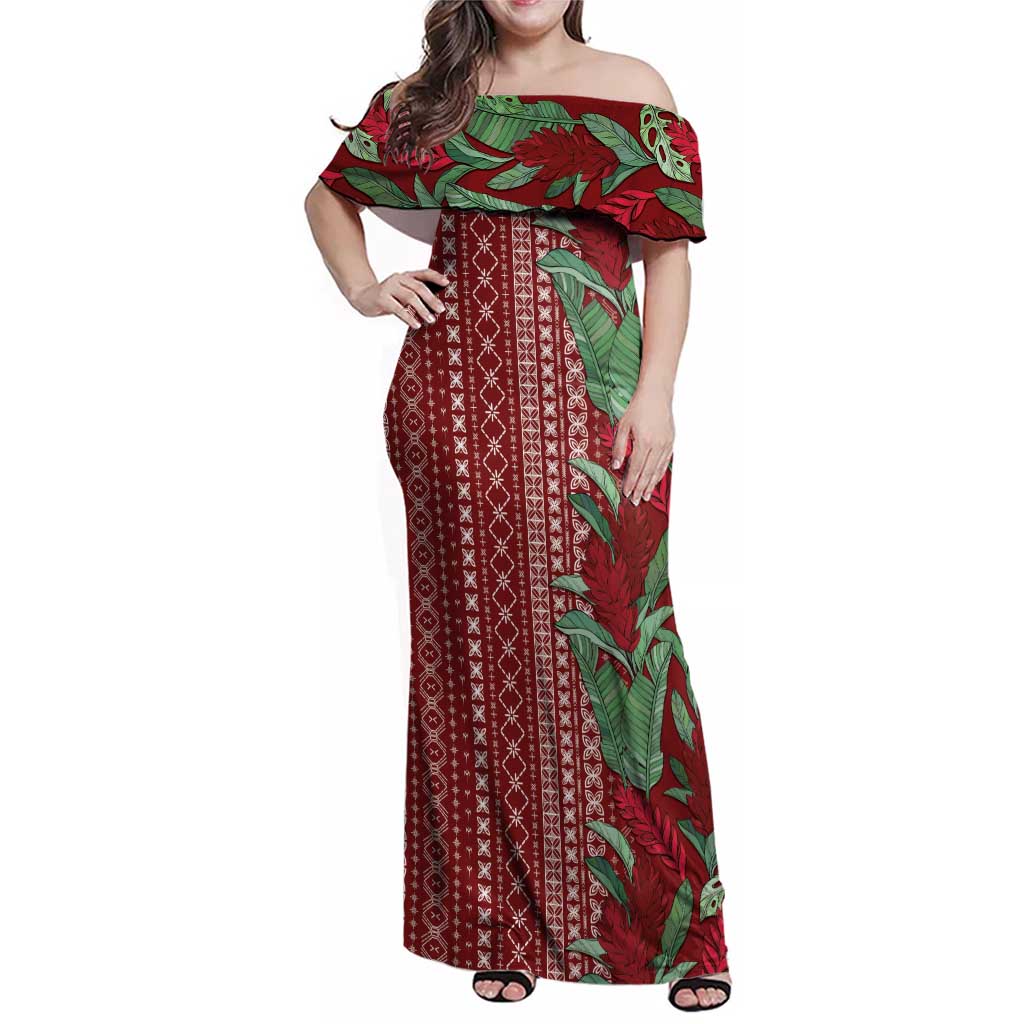 Women's Day Samoa Malu Tattoo Inspired Mix Teuila Family Matching Off Shoulder Maxi Dress and Hawaiian Shirt Scarlet