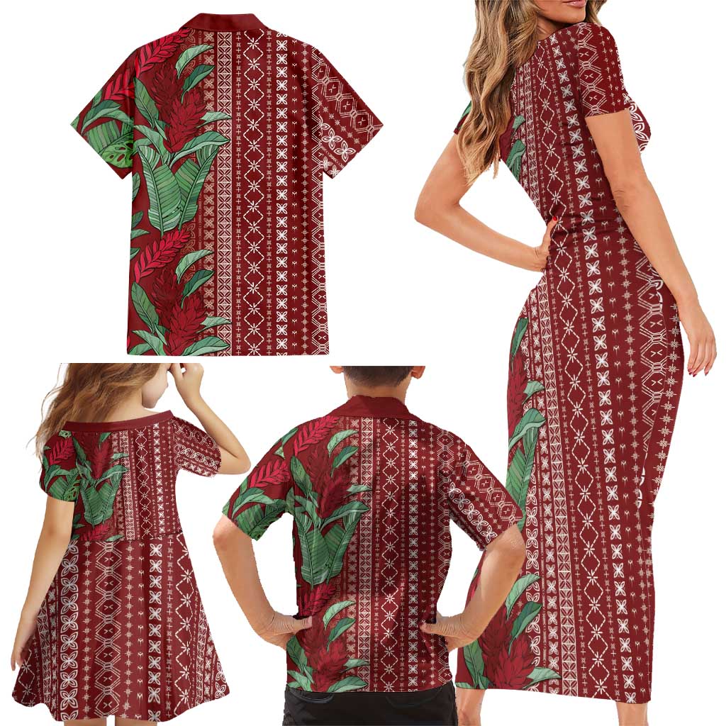 Women's Day Samoa Malu Tattoo Inspired Mix Teuila Family Matching Short Sleeve Bodycon Dress and Hawaiian Shirt Scarlet