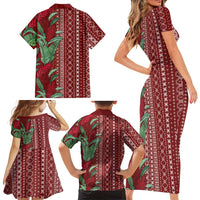 Women's Day Samoa Malu Tattoo Inspired Mix Teuila Family Matching Short Sleeve Bodycon Dress and Hawaiian Shirt Scarlet