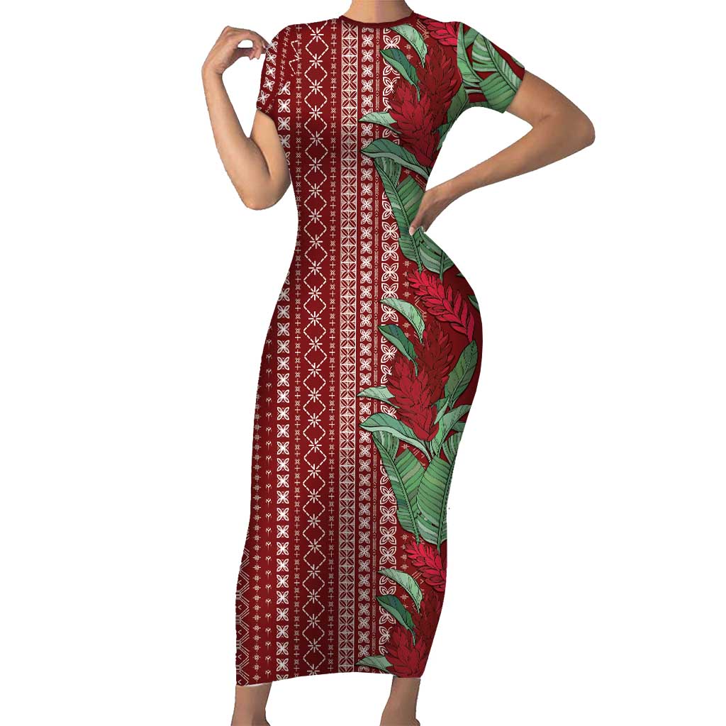 Women's Day Samoa Malu Tattoo Inspired Mix Teuila Family Matching Short Sleeve Bodycon Dress and Hawaiian Shirt Scarlet