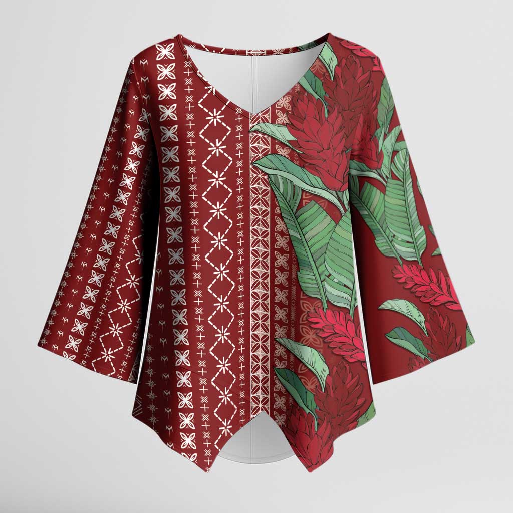 Women's Day Samoa Malu Tattoo Inspired Mix Teuila Kimono Sleeve Blouse Scarlet