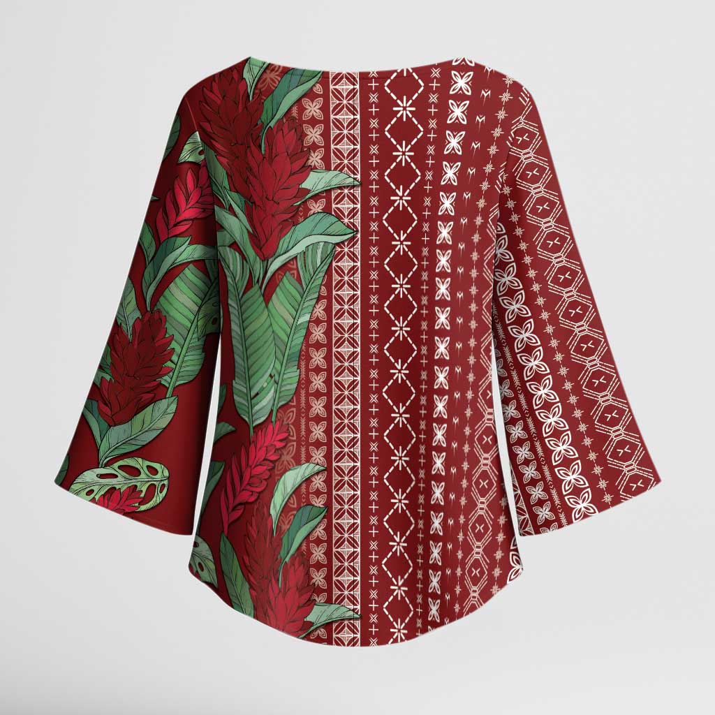 Women's Day Samoa Malu Tattoo Inspired Mix Teuila Kimono Sleeve Blouse Scarlet