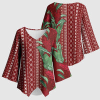 Women's Day Samoa Malu Tattoo Inspired Mix Teuila Kimono Sleeve Blouse Scarlet