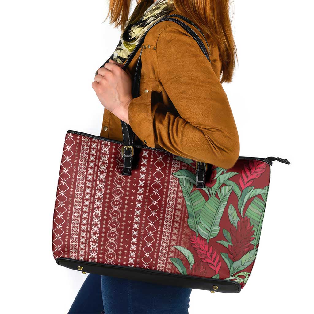 Women's Day Samoa Malu Tattoo Inspired Mix Teuila Leather Tote Bag Scarlet LT7 Scarlet - Polynesian Pride