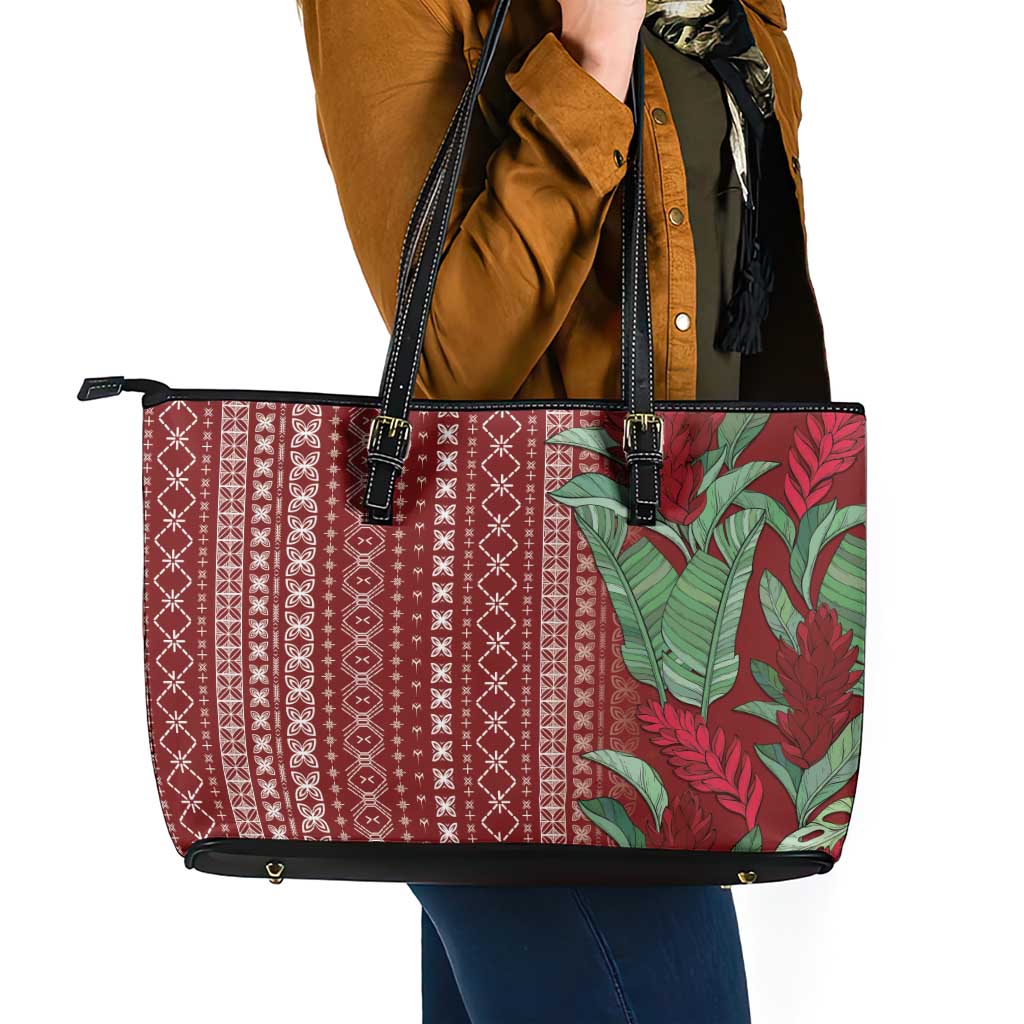 Women's Day Samoa Malu Tattoo Inspired Mix Teuila Leather Tote Bag Scarlet LT7 - Polynesian Pride